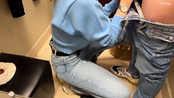 Intense Oral Sex And Creampie In A Jeans Fitting Room. Feralberryy